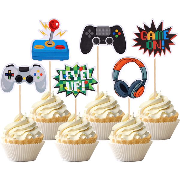 36 PCS Video Game Cupcake Toppers Assembled Game On Controllers Cupcake Picks GamePad Cake Decorations for Game Theme Baby Shower Kids Boys Girls Birthday Anniversary Party Decorations Supplies