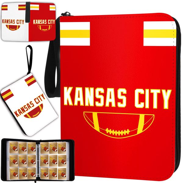 Football Card Binder with Sleeves 900 Pocket, Kansas City Football Card Holder for Trading Cards Sports Card 3 Ring Binder Folder Football Collector Album Storage Book Case Kids Boys Girls Gift