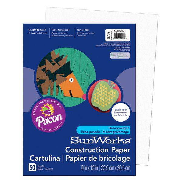 SunWorks Pacon Construction Paper, Bright White, 50 Count (8703)