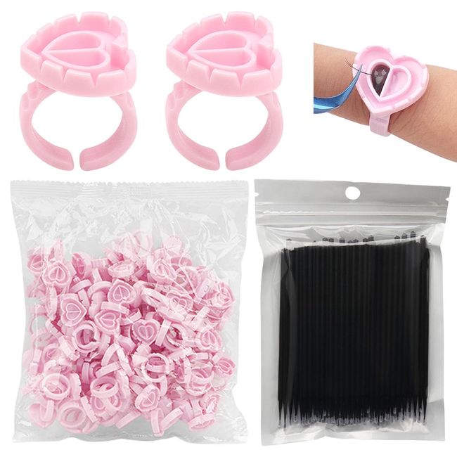 Divono 100 Stücke WimpernverläNgerung Kleber Kleber Halter Ringe Herzform Wimpern Ring Wimpern Extensionsn Halter Wimpernverlängerung Tasse Wimpern Blüte Halter für Wimpern Extensions(Rosa)