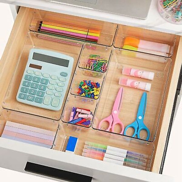 25 Packs Clear Drawer Organizers 4 Sizes Desk Drawer Dividers Trays Storage Bins