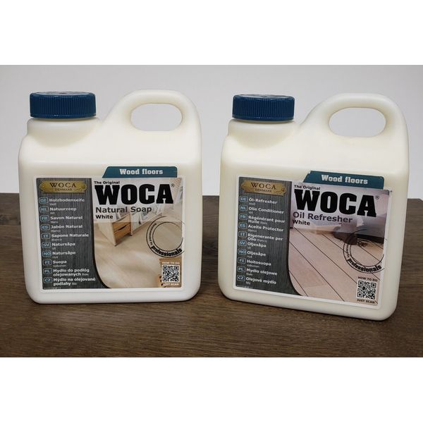 WOCA 1 Liter Wood Floor Cleaning Kit WHITE Oil Refresher Natural Soap