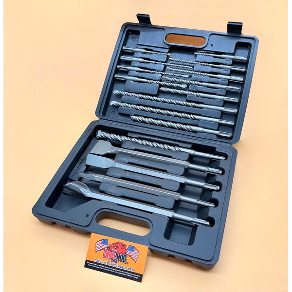 17 Pc Masonry Bit Set SDS Plus Chisel Carbide Tip Lifetime Warranty Drill Hog®