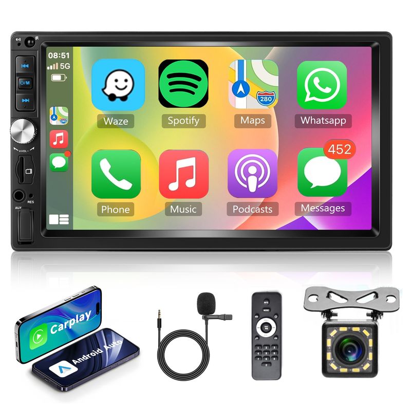 Autoradio 2 Din Android V10 Con Display QLED 7”, Karaoke In Auto, DSP 7.1.2, 4G/Wi-Fi, Registrazione 4 Telecamere E AI Agentica