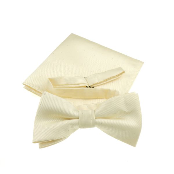 Glamour Girlz Men's Evening Black Tie Wedding Groom Fine Silver Glitter Flocked Print Bow Tie & Pocket Square Set in over 20 Colours (Cream)