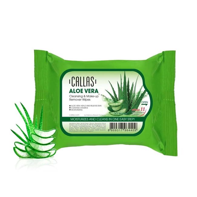 Callas Aloe Vera Cleansing & Make up Remover 30 Wipes *New* [Free USA Shipping]