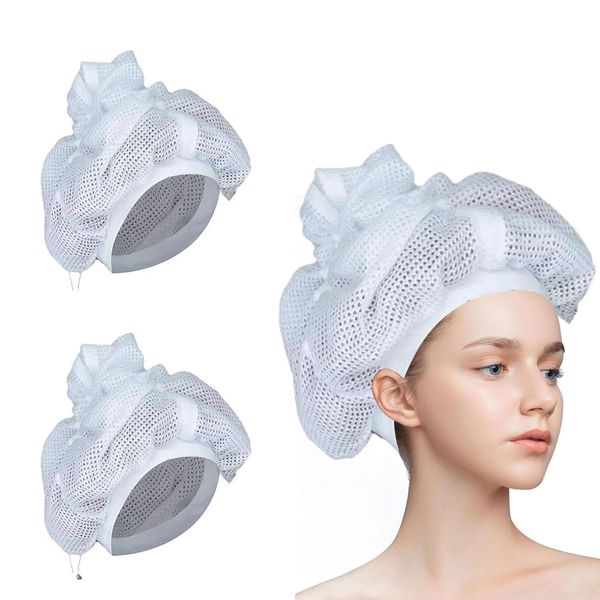 Goiern Net Plopping Cap for Drying Curly Hair, Net Plopping Cap for Drying Curly Hair with Drawstring, Adjustable Net Plopping Cap for Drying Curly Hair