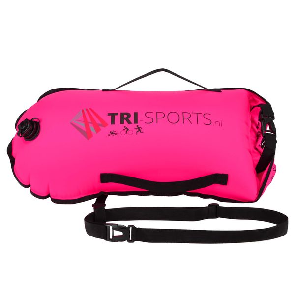 Tri-Sports Pink Swimming Buoy for Open Water Swimming Visible to Boats Safe in case of Cramps and you can easily take your gear with you.