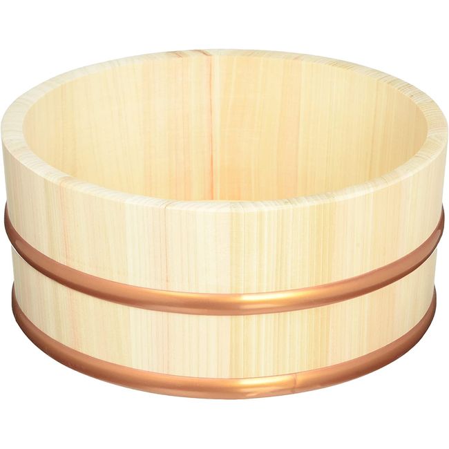 Kiso Kogei Hot Water Tub, Round Shape, Made in Japan, Wood, Hinoki, Resin Tag, Stays Tag, Diameter 8.9 x Height 3.9 inches (22.5 x 10 cm), Beige