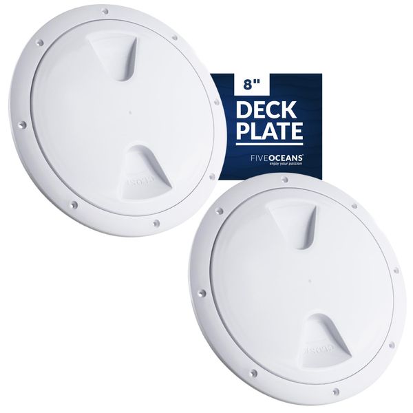 Five Oceans 8" Boat Hatch, 2-Pack Marine Round Inspection Deck Plate Hatch with Detachable Cover, UV-Resistant ABS White Plastic, for Pontoon, Fishing Boat, Bass Boat, Yacht, Sailboat, RVs - FO571-M2