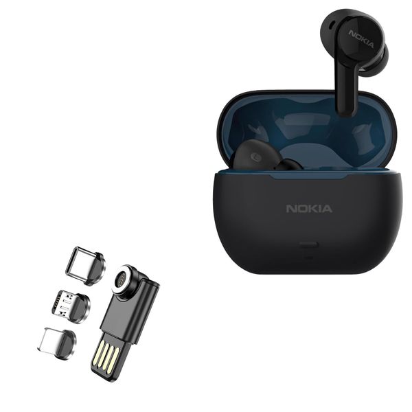 BoxWave Cable Compatible with Nokia Clarity Earbuds Pro - MagnetoSync Mini Adapter, Magnet Charging Cable USB Type-C Micro USB - Jet Black