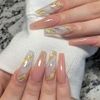 24 pieces of marble pattern and gold heart long fake nail