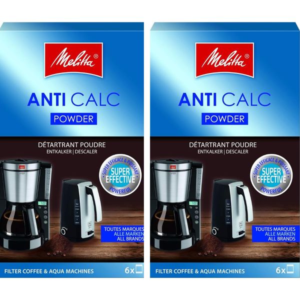 Melitta Anti-Calc Powder Descaler for Filter Coffee Machines, Article 192632, 12 Powder Bags of 20 g 2 Pack