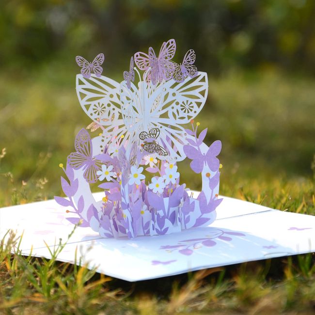 DAO XIANG Birthday Card, Message Card, Greeting Card, 3D Card, Birthday Card, Pop-up Card, Valentine's Day, Gift Card, Birthday Card, Adult, Fashionable, Purple Butterfly, 7.9 x 6.3 inches (20 x 16