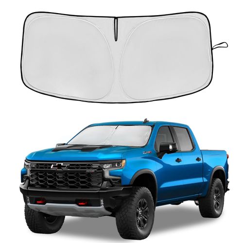 Windshield Sun Shade for Chevrolet/Chevy Silverado 1500 2019-2025 Double Layer 240T Front Window Shade Custom Fit Silverado Regular Cab, Crew Cab, Double Cab Sun Visor Foldable Shade Blocks UV Rays