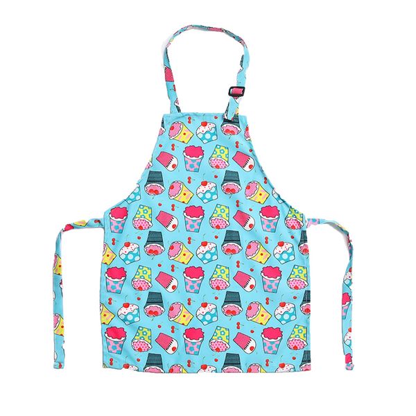 TOPWAYS Colorful Cartoon Canvas Kids Aprons, Adjustable Neck Children's Apron for Cooking Baking Painting Wear (mini cakes)