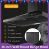 36 inch Kitchen Wall Mount Range Hood 450CFM Vent 3-Speed Black LED Light