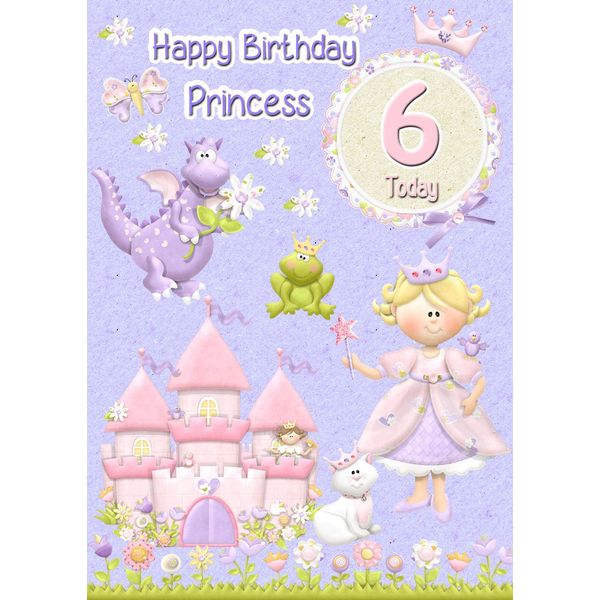 Kids Princess 6th Birthday Card
