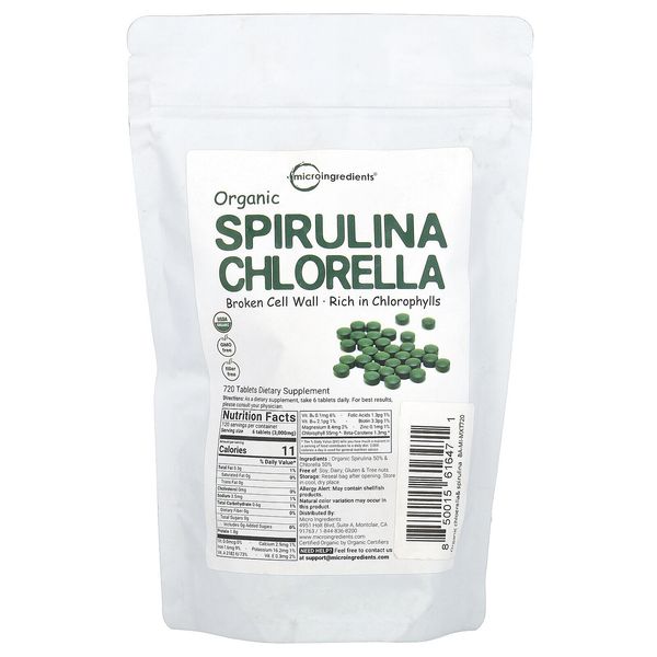Organic Spirulina Chlorella, 720 Tablets