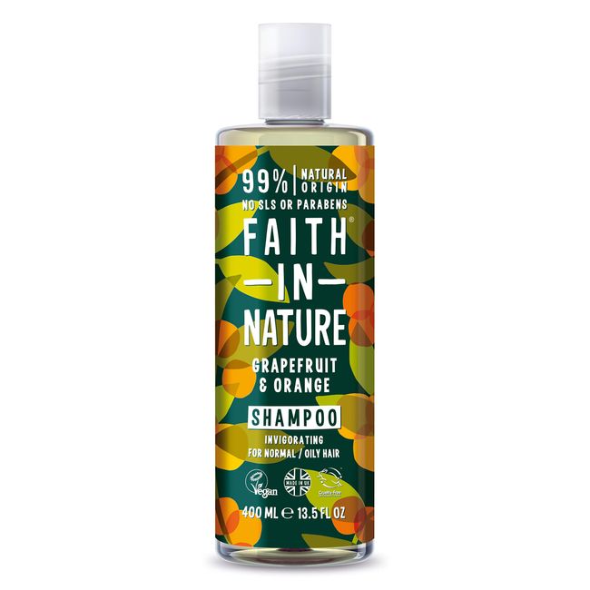 FAITH IN NATURE %99 Doğal Tazeleyici Şampuan Normal & Yağlanmaya - Kepeğe Meyilli Saçlar İçin (Greyfurt & Portakal, 400 ml)