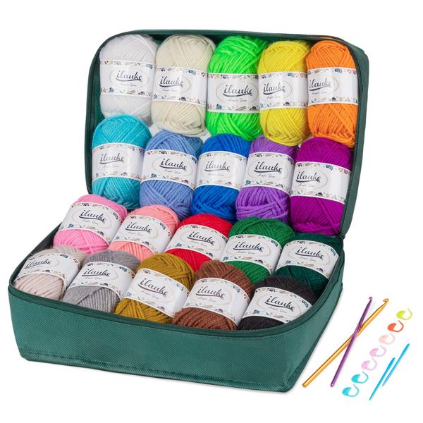 ilauke Crochet Yarn 20 Colours x 30 g Hand Knitting Yarns, Acrylic Wool for Knitting, Crochet and Crafts