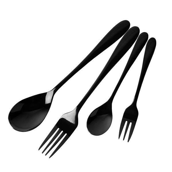 BLKP AZ-5034 Pearl Metal Cutlery Set, Dessert Spoon, Fork, Tea Spoon, Fruit Fork, Limited, Black, Titanium, Plated, 4-Piece Set, Black