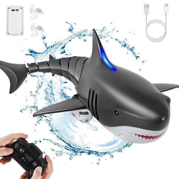 kizplays Remote Control Shark Toy for Kids Adults Electric High Simulation Shark for Swimming Pool Bathroom, Great RC Boat for 3+ Year Old Boys and Girls