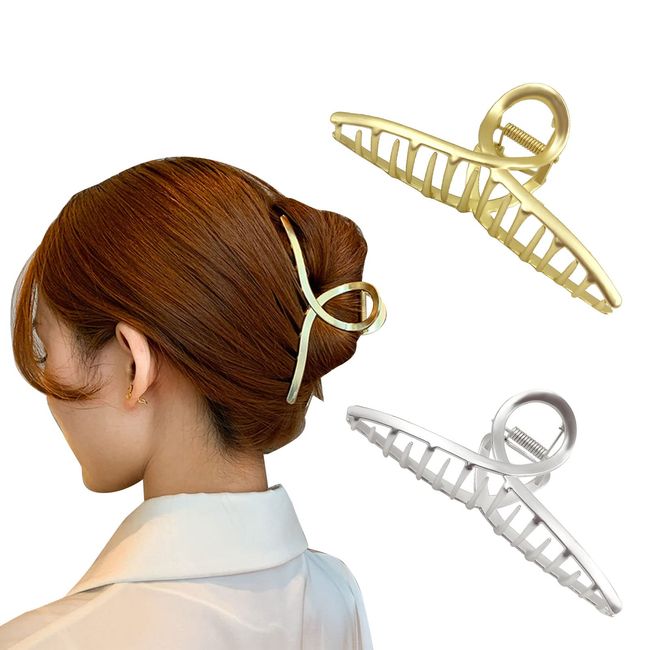 Haarklammer Groß Dickes Haar, Haarspangen Damen 2 Stück Gold Silber, Rutschfeste Haarklammer Metall Haarkrallen Haarstyling Haar Accessoire für Frauen Mädchen