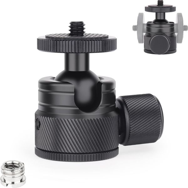 Mini Ball Head-INNOREL C19 Mount Tripod Head-CNC Metal Low Profile Ballhead 360° Pan 90° Tilt Tripods Mount with 3/8" to 1/4" Adapter Ballheads, Max Load 6.61 lb/3kg for Phone/DLSR Camera/Mini Holder