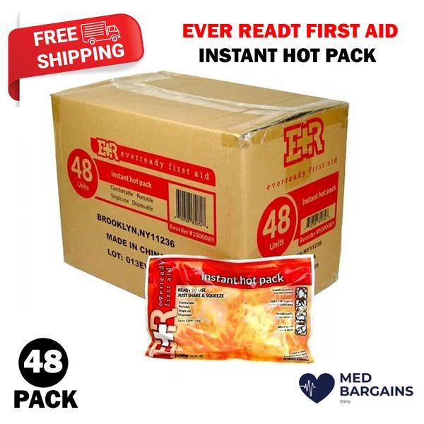 Ever Ready First Aid Instant Hot Pack 6" x 9" Joint & Back Pain Relief - 48 Pack