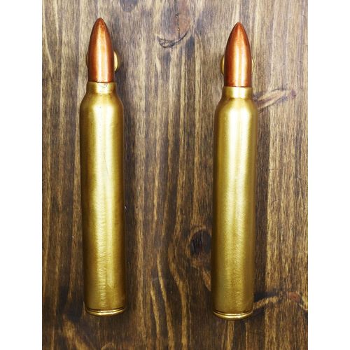 Set of 2 Oversized Faux Hunter Rifle Bullet Casings Barn Door Bar Pull Handles