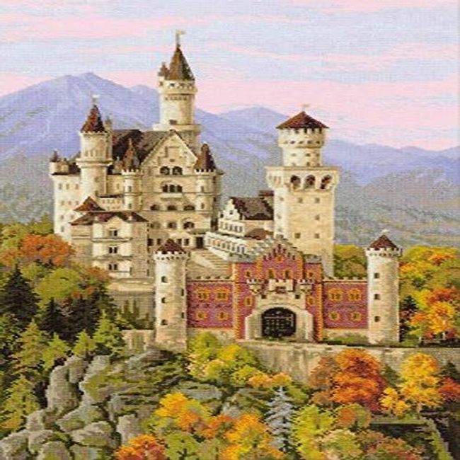 Riolis 1520 - Neuschwanstein Castle - Cross Stitch Kit 14" x 23" 14 Count 30 Colors