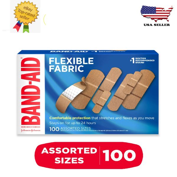 New Band-Aid Brand Flexible Fabric Adhesive Bandages, Assorted, 100Ct