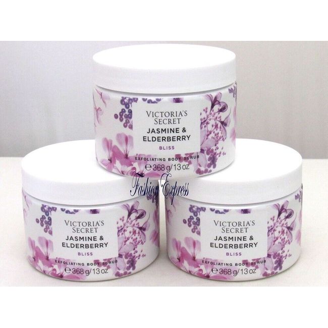 VICTORIA'S SECRET JASMINE & ELDERBERRY BLISS BODY SCRUB 13 OZ (LOT OF 3 PCS)