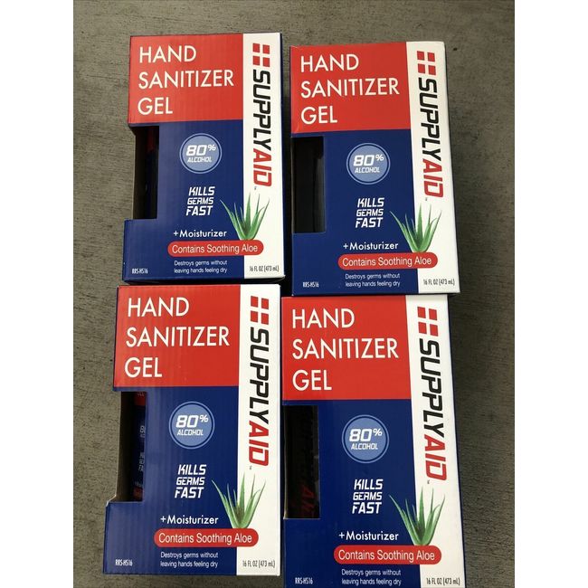 4 pack SupplyAID  80% Alcohol Hand Sanitizer Gel + Aloe New 16oz ea 64 Oz Total