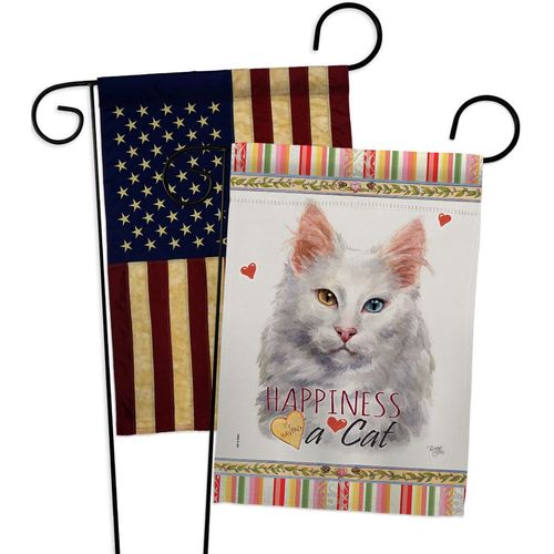 Breeze Decor Turkish Angora Happiness Garden Flag Pack Cat Kitten Meow Spoiled Paw Fur Pet Nature Farm Animal Creature Vintage Applique House Banner Small Yard Gift Double-Sided, Made in USA