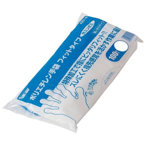 Kawanishi Industrial Polyethylene Gloves, Fit Type, Embossed Outside, 100 Pieces, Clear, M