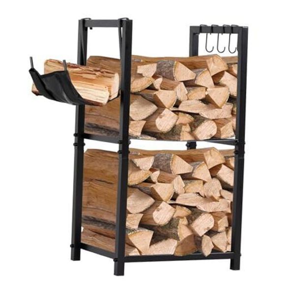 Firewood Rack Indoor, Small Outdoor Firewood Log Storage Rack, 2-Tier Wood