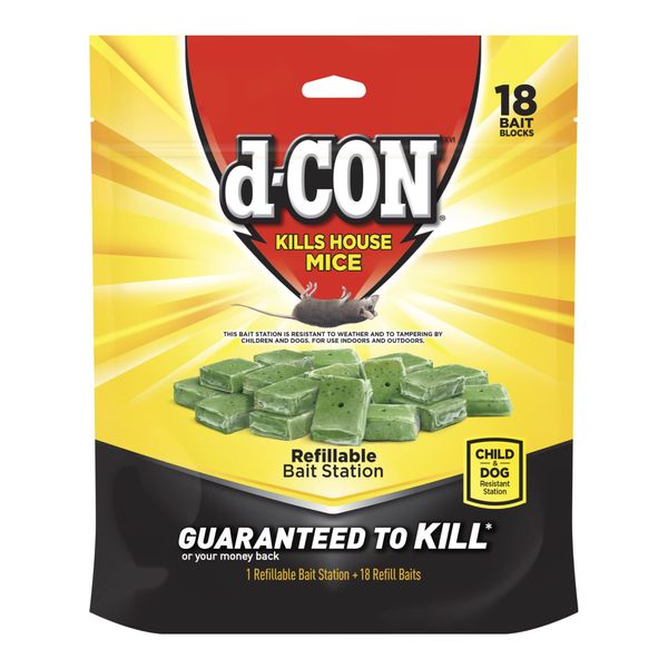 d-CON Refillable Corner Fit Mouse Bait Station, 1 Trap + 18 Bait Refills