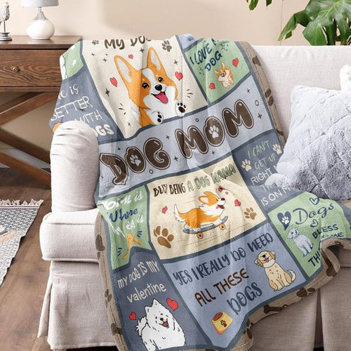 Quilazy Dog Mom Gifts for Women, Dog Lovers/Lady Themed Blanket for Women Girls, Mothers Day/Christmas/Thanksgiving Birthday Gifts for Dogs Lovers, Best Dogs Mom Doggie Throw Blanket 60"X50"