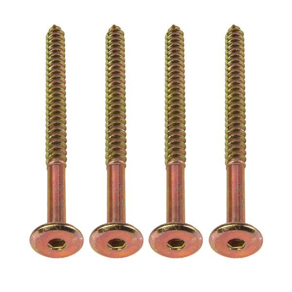 80mm Furniture Wood/Timber Connector Screws Hex Drive Steel Flat Head Set of 4