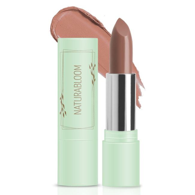 Naturabloom Vegan Lipstick (Almond) - Sensational One-Stroke Long Lasting Lipstick from Natural Oils & Butters - Full-Coverage Lip Color with Shea Butter & Coconut Extact - Premium Hydrating Lipsticks