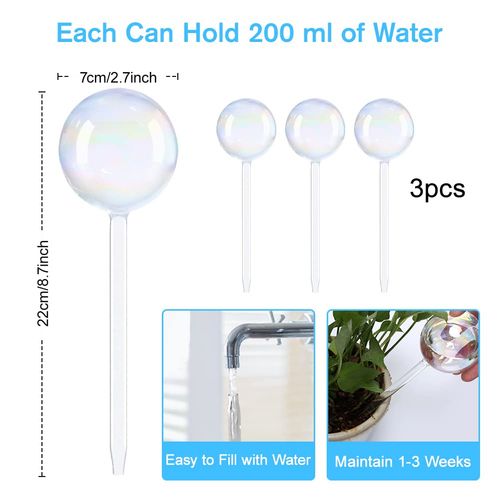 Joycabin Glass Plant Watering Globes, 200 ML Colorful Plant Waterer, Self Watering Feeding System for Indoor and Outdoor Use, 7cm Diameter, 3 Pcs