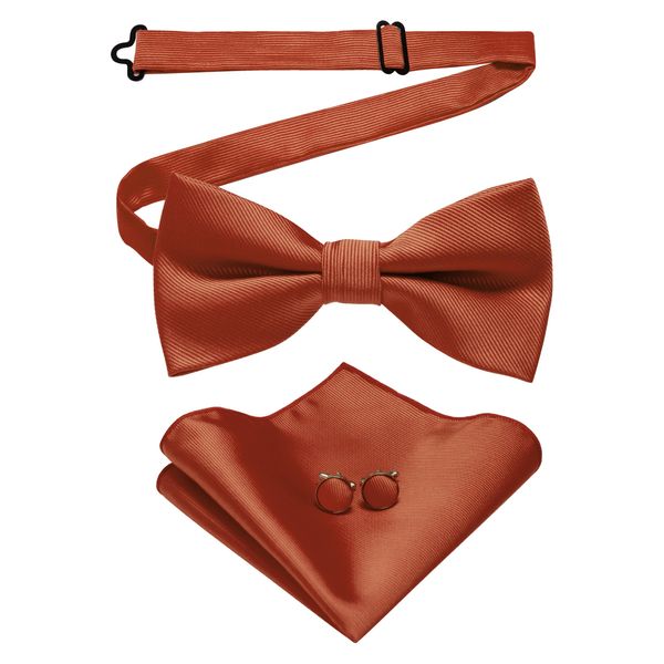 JEMYGINS Rust Pre-tied Bow Tie and Pocket Square with Cufflinks Sets for Men (Rust)