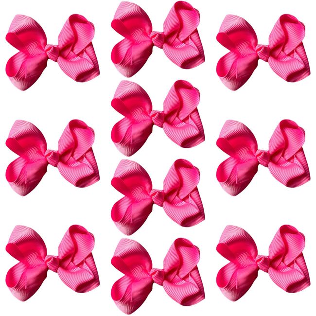 10pk Pink Hair Bows Knots Clips Slides Grips 3" Inch 7.6cm Solid Colour Girls School Hairbow Accessories