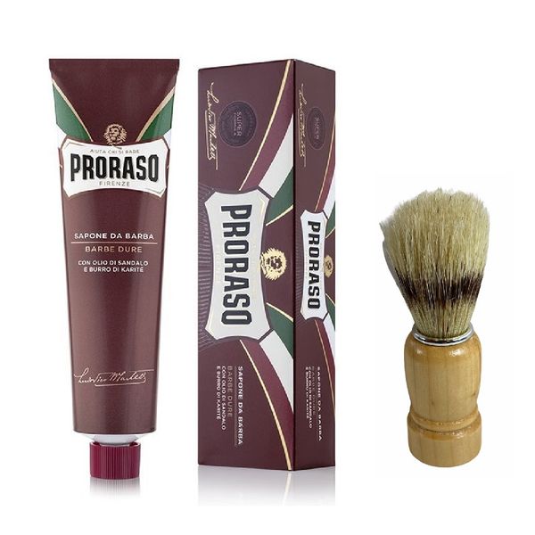 Proraso Shaving Cream, Protective and Moisturizing,5.2 oz (150 ml) RED W Brush