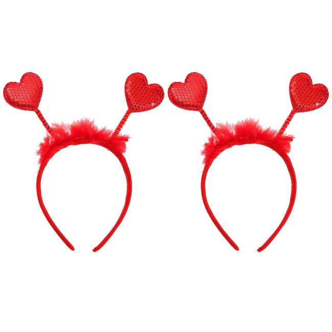 2 PCS Valentine's Day Party Love Feather Headband,Valentines Day Headbands Red Heart Headband,Hair Accessories Love Headband for Holiday Festival Party,for Women Girls Party Dress