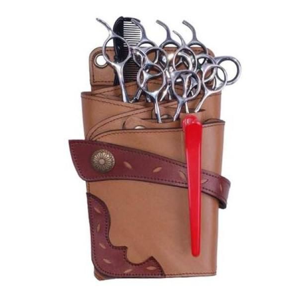 Full leather scissor case (for 6 pieces) scissor waist bag beauty salon hair supplies