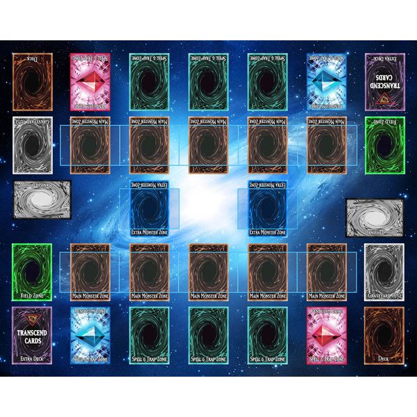 Transcend Cards 2 Player Duel Link Zones Custom Playmat - Rubber Game Mat 53 cm x 63 cm (Blue Galaxy Style) Compatible with Yugioh! TCG