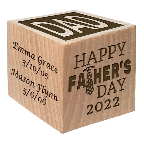 Fathers Day Gift Block 2025 - Personalized Block First Father's Day Gift - Custom Engraved Wooden Baby Block for Boy and Girl and New Dad